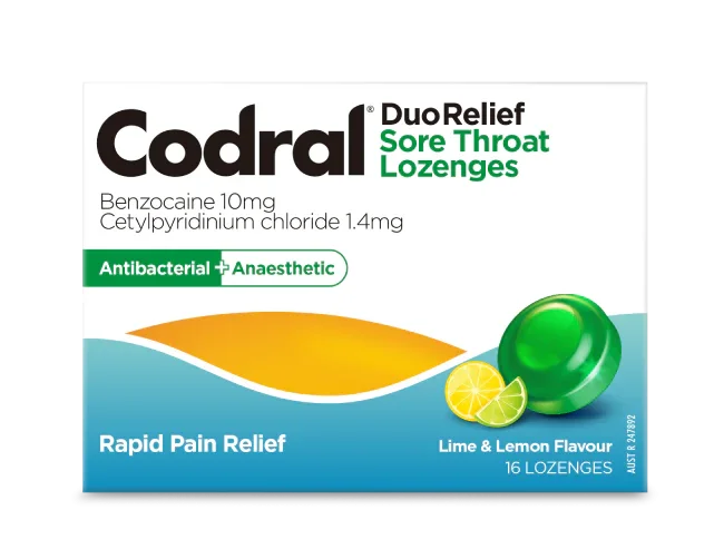 Codral Sore Throat Lozenges Lime & Lemon 16s