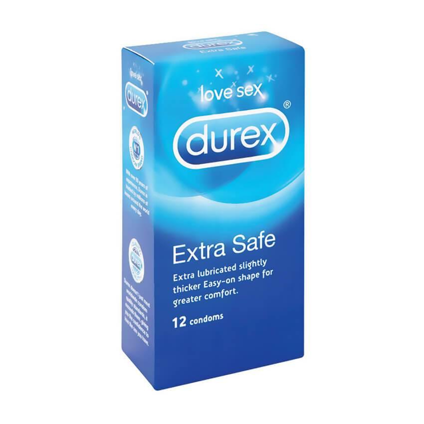 Durex Extra Safe 12 pack condoms box, blue packaging, extra lubricated, pharmacy product