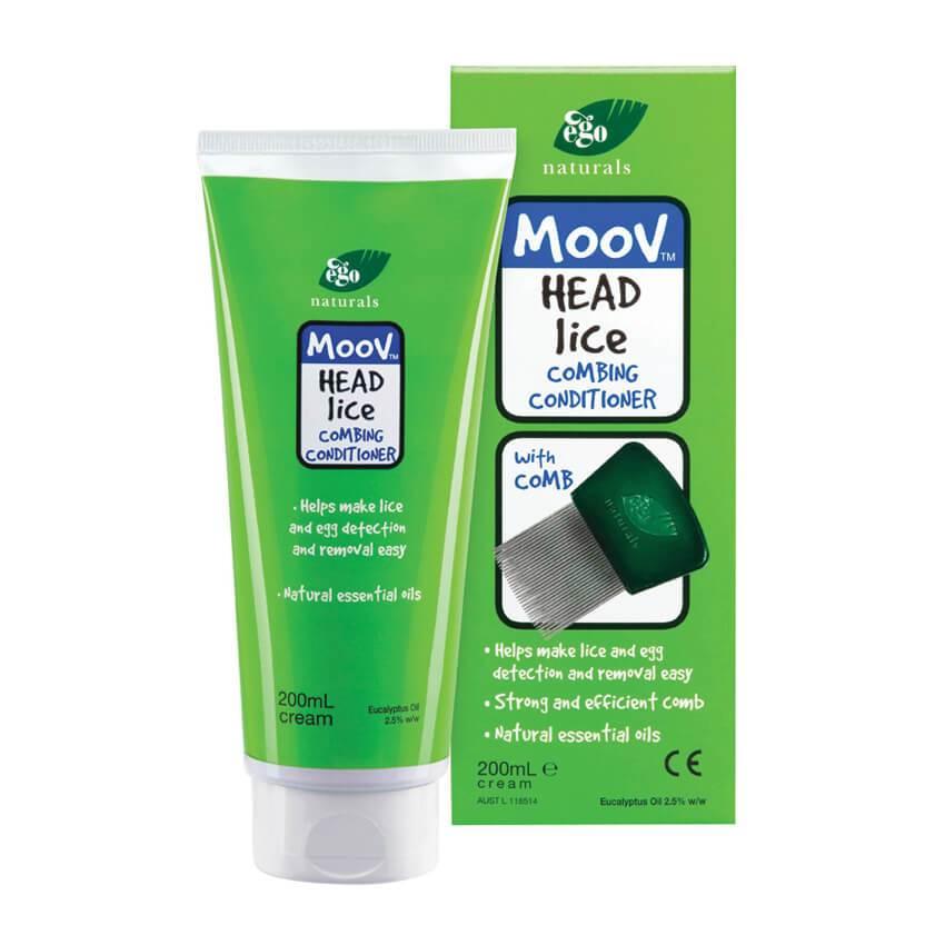 Moov head lice combing conditioner 200ml cream with lice comb, green packaging