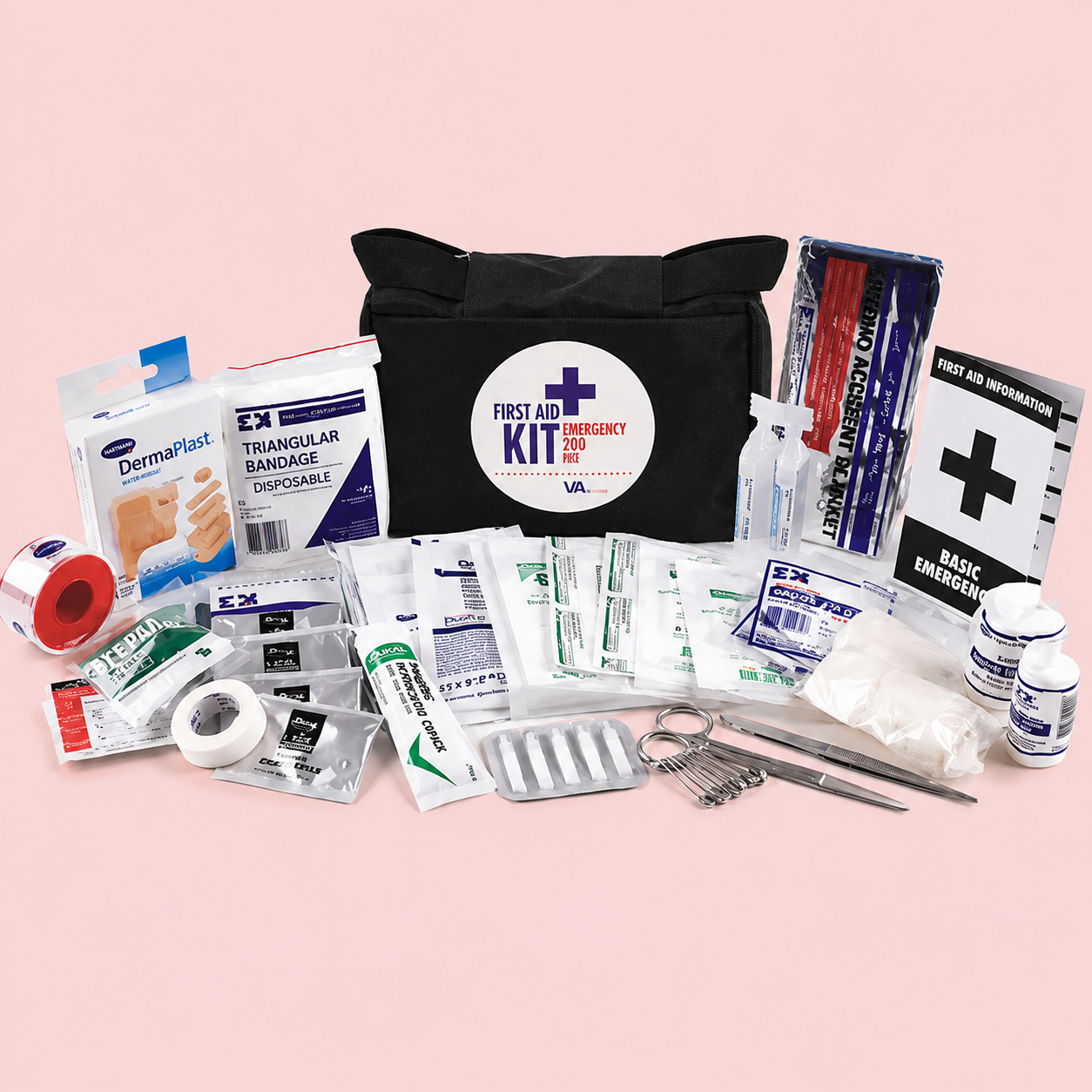 First aid kit, showing items within kit.
