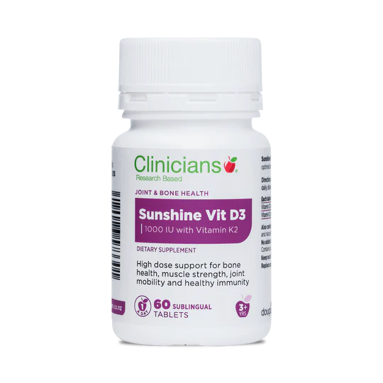 Clinicians Sunshine Vitamin D3 1000IU with Vitamin K2 60 Slow Release tab