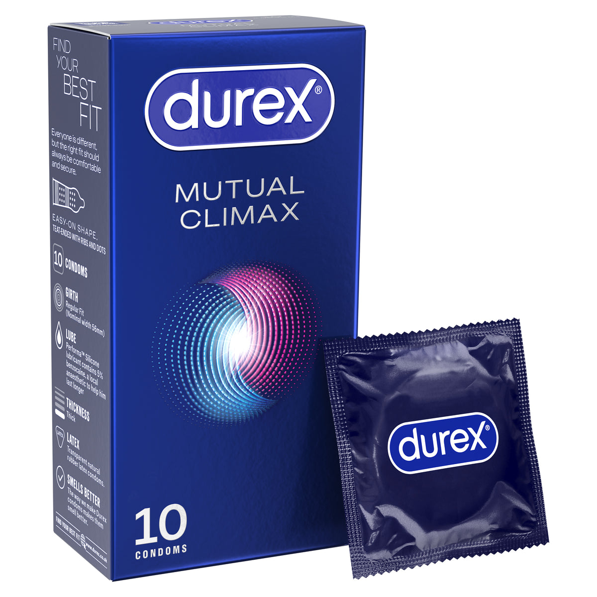 Durex Mutual Climax | Ribbed & Dotted Condoms | Performa Lubricant | 10 Pack