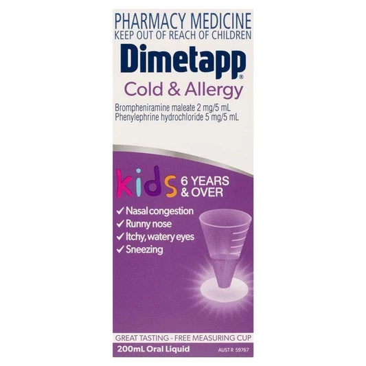 Dimetapp Elixir Cold Allergy 200ml Children's Cold Relief Corner Pharmacy NZ