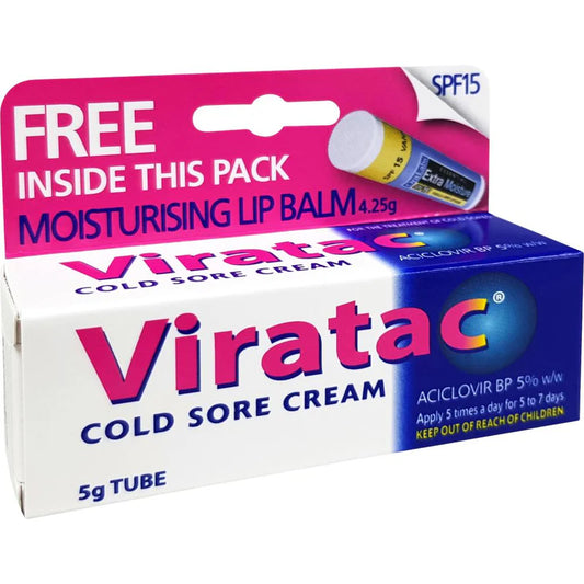 Viratac Aciclovir Cold Sore Cream 5% 5g + Lip Balm