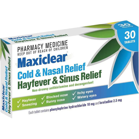 Maxiclear Cold, Nasal, Hayfever & Sinus Relief Tablets | 30 Tablets