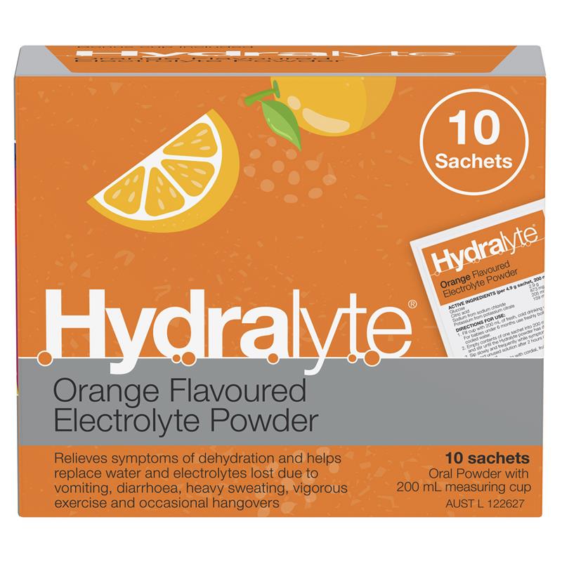 Hydralyte | Orange Flavoured Electrolyte Powder | Rehydration Sachets | 10 Pack