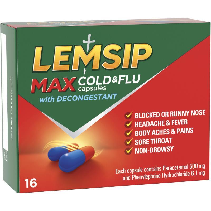 Lemsip Max Cold & Flu with Decongestant Capsules 16s