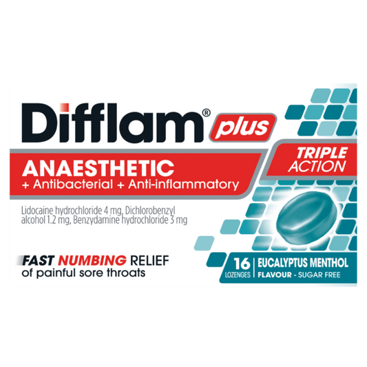 Difflam Plus Anaesthetic Sore Throat Lozenges Eucalyptus Menthol 16s