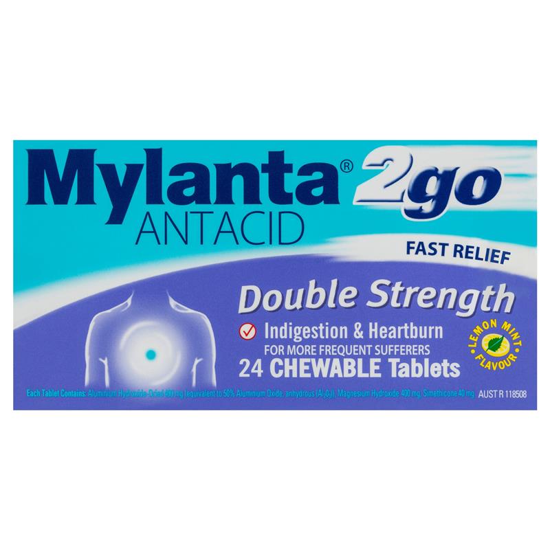 Mylanta 2Go Double Strength Antacid Tablets 24 Pack