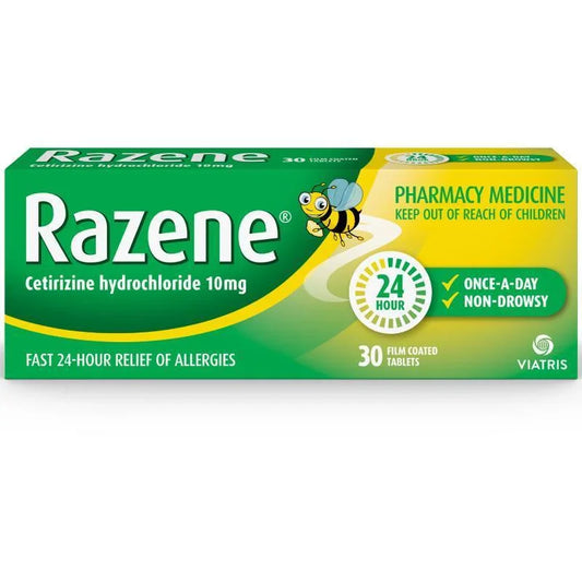 Razene 10mg Cetirizine 30 Tablets Hay Fever Allergy Relief Corner Pharmacy NZ
