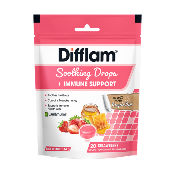 Difflam Soothing Drops + Immune Support Strawberry 20s