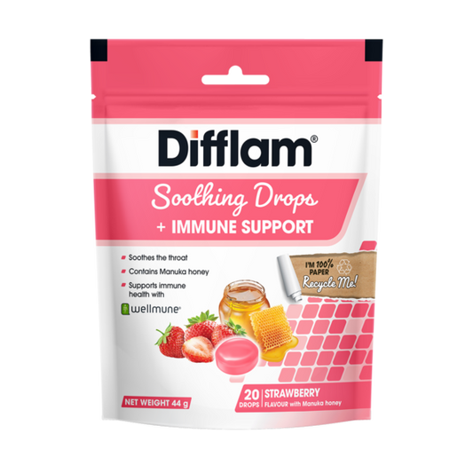 Difflam Soothing Drops + Immune Support Strawberry 20s