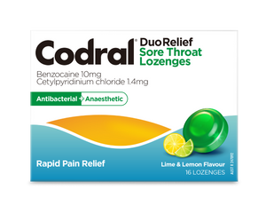 CODRAL Sore Throat Loz Lime & Lemon 16s