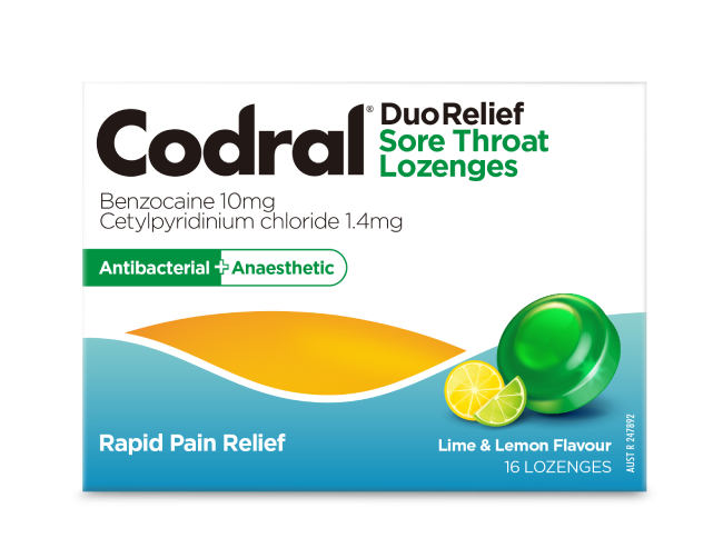 CODRAL Sore Throat Loz Lime & Lemon 16s