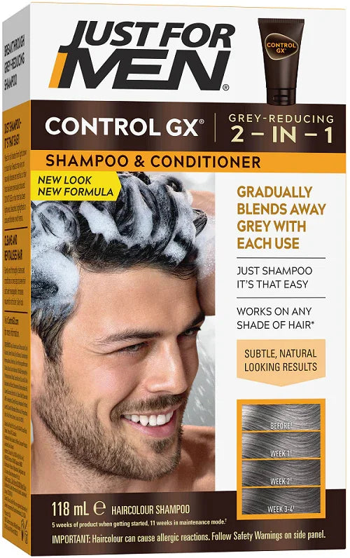 Just For Men Control GX 2 in 1 Shampoo Conditioner 118ml Grey Reduction Corner Pharmacy NZ