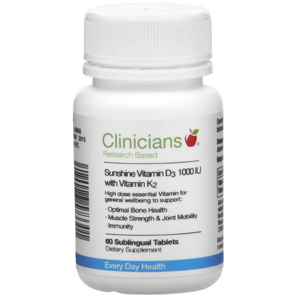 Clinicians Sunshine Vitamin D3 1000IU with Vitamin K2 60 Slow Release tab - Corner Pharmacy