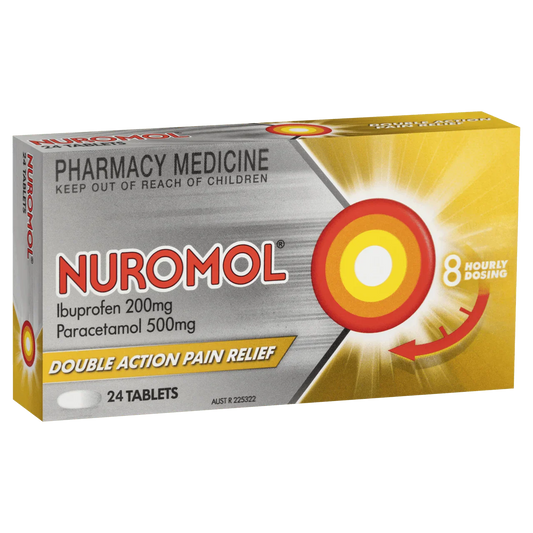 Nuromol Ibuprofen 200 mg & Paracetamol 500 mg Double Action Pain Relief 24 Tablets - Corner Pharmacy