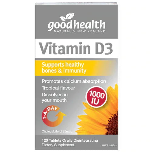 Good Health Vitamin D3 1000IU 120 Tablets Bone Immune Support Corner Pharmacy NZ
