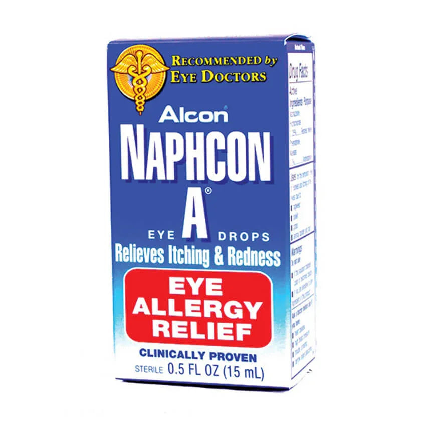Alcon Naphcon A eye drops box for allergy relief, 15ml, relieves itching and redness