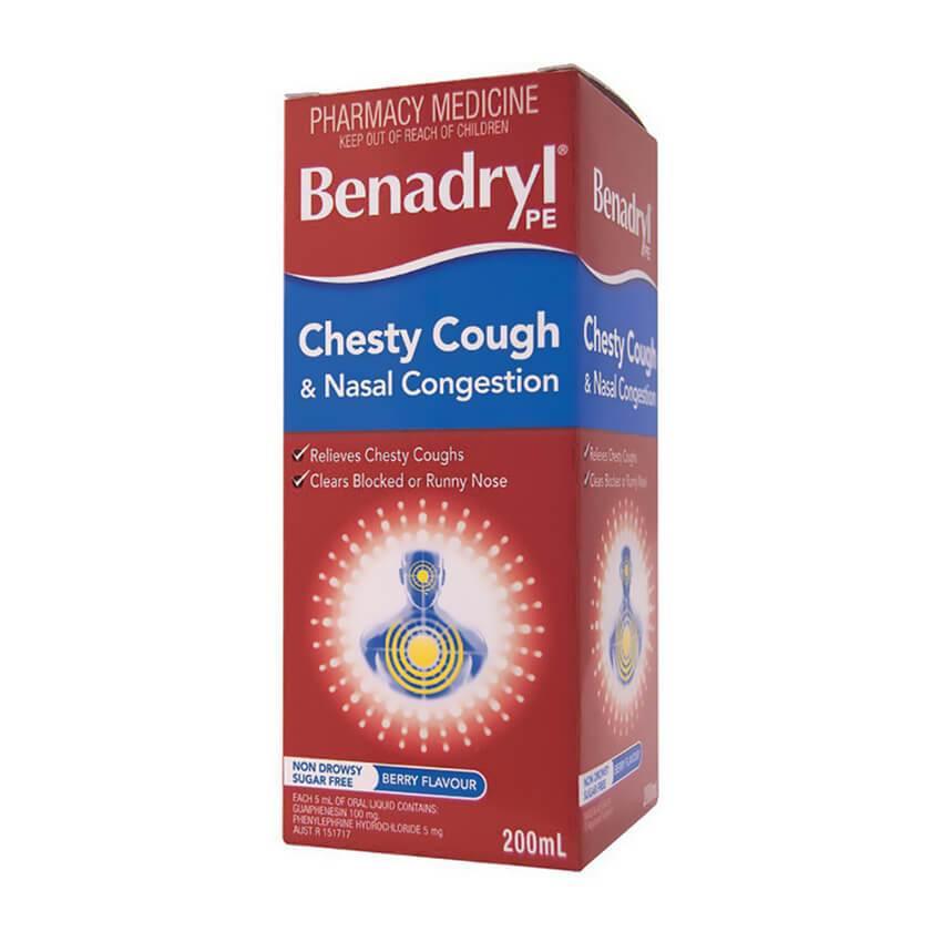 Benadryl PE chesty cough and nasal congestion 200ml box, non-drowsy berry flavour