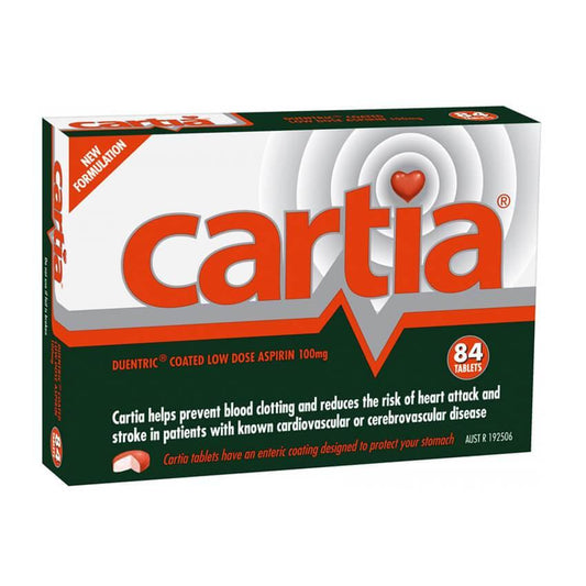 Cartia 100mg Aspirin 84 Tablets Heart Protection Corner Pharmacy NZ