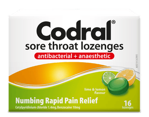 Sore Throat Lozenges Antibacterial + Anaesthetic Lime & Lemon Flavour 16 s - Corner Pharmacy