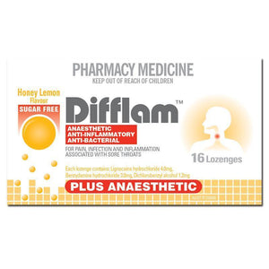 Difflam Plus Anaesthetic Sugar Free Throat Lozenges Honey Lemon 16s - Corner Pharmacy