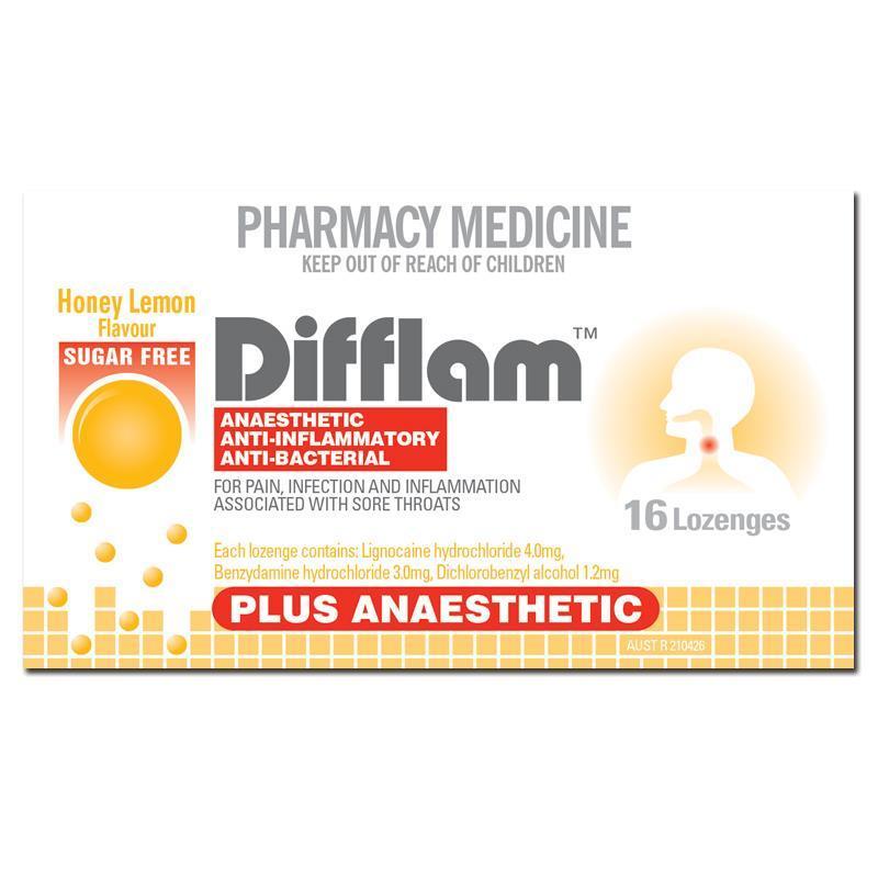 Difflam Plus Anaesthetic Sugar Free Throat Lozenges Honey Lemon 16s - Corner Pharmacy