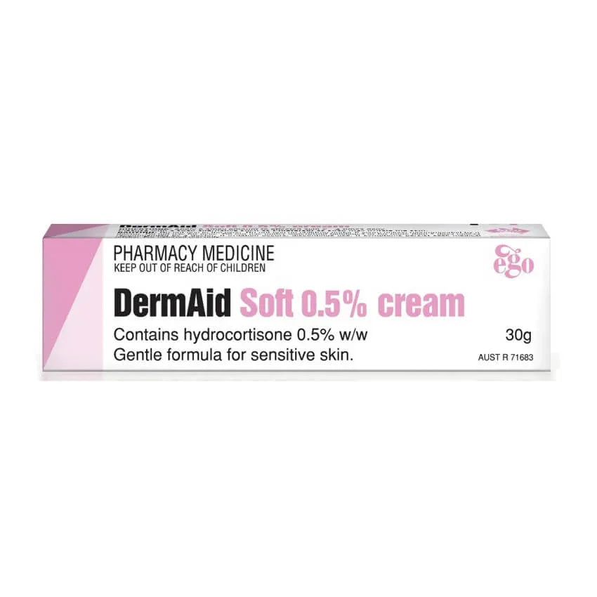 DermAid Soft 0.5% hydrocortisone cream 30g box for sensitive skin