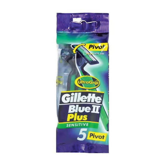 Gillette Blue II Plus Sensitive Pivot razors 5 pack in sealed packaging