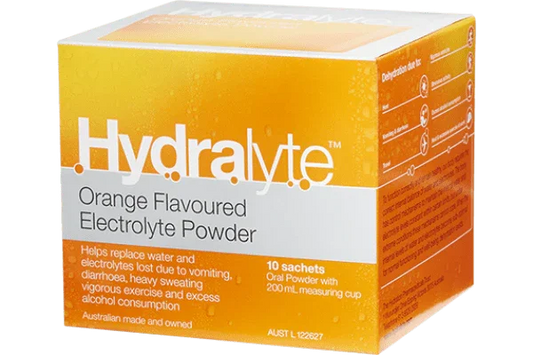 Hydralyte Orange Flavoured Electrolyte Powder 10 Sachets - Corner Pharmacy