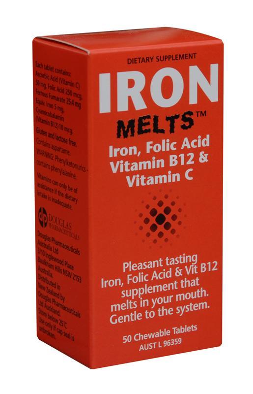 Iron Melts Iron, Folic Acid, Vitamin B12 & Vitamin C 50 Chewable Tablets - Corner Pharmacy