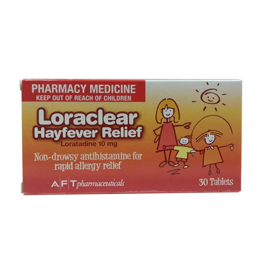 Loraclear Hayfever Relief Loratadine 10mg 30 tablets box, non-drowsy allergy medicine