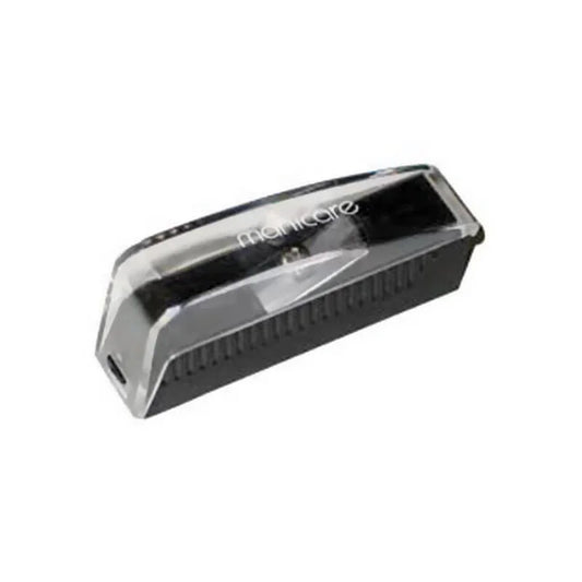 Single cosmetic pencil sharpener with clear lid on white background
