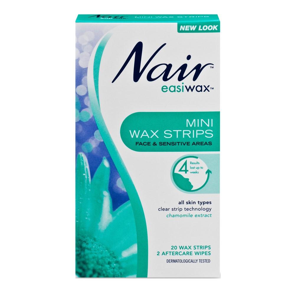 Nair EasiWax Mini Wax Strips Face & Sensitive Areas 20 Wax Strips 2 Aftercare Wipes - Corner Pharmacy