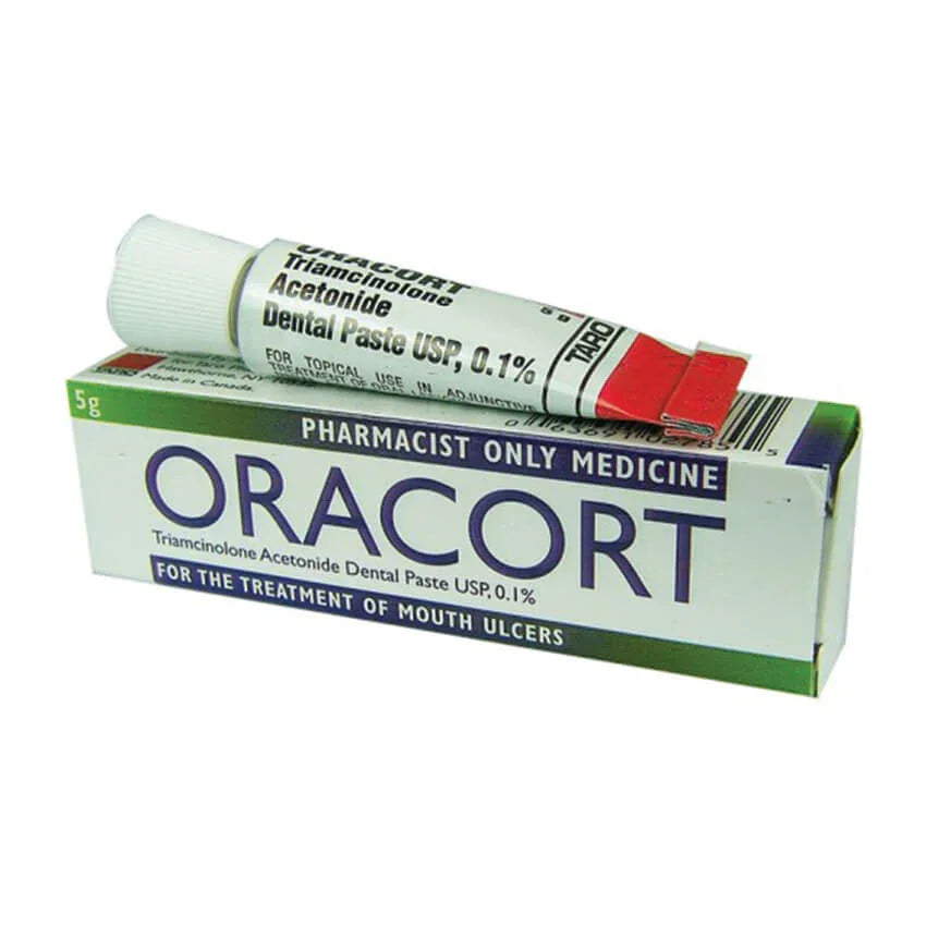 Oracort 0.1% dental paste 5g tube and box for mouth ulcer treatment